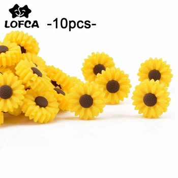 LOFCA-데이지와 해바라기 실리콘 비즈 식품 등급 BPA 프리, 아기 젖니가 남 장난감, 젖꼭지 체인 액세서리, 10 개