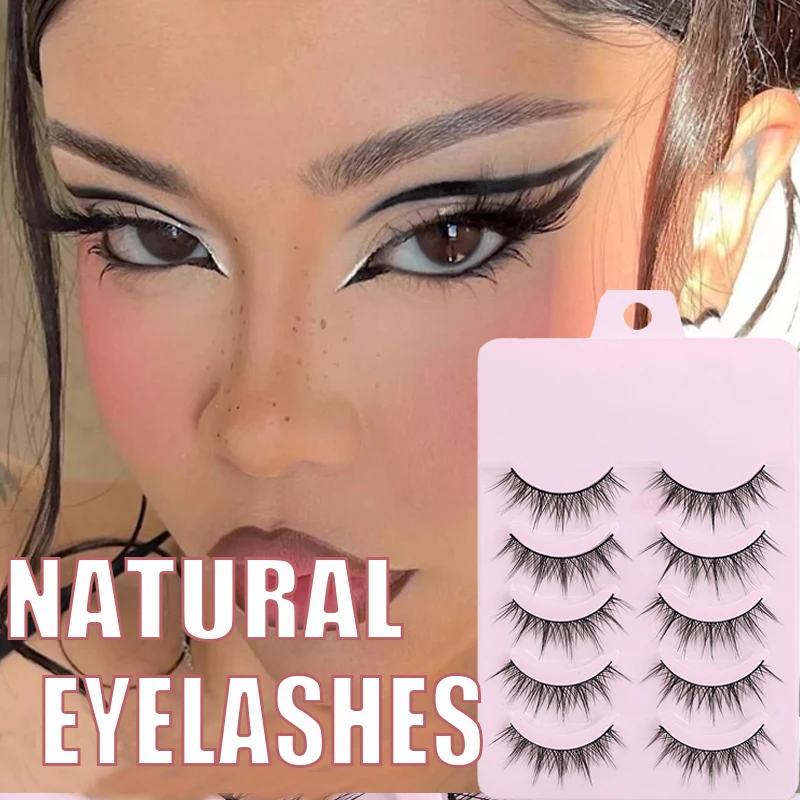 

5 Pairs Faux Mink False Eyelashes Natural Long Wispy Fake Lashes Handmade Winged Thick Lash for Eyelash Extension Makeup Tools