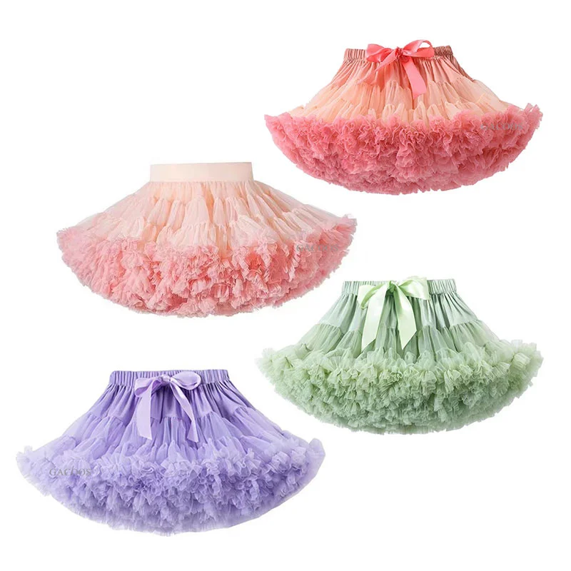 Kids Girls Lolita Cosplay Petticoats A-Line Puffy Tutu Skirt Layered Tulle Ballet Dance Pettiskirts Big Bowknot Underskirt