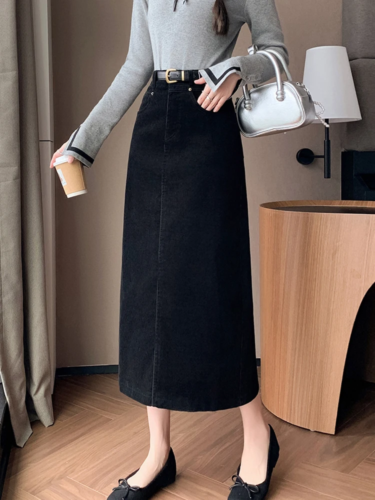 Vintage High Waist Winter Long Skirts For Women Elegant Office