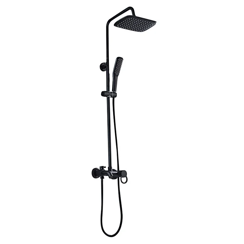 All Copper Black Gold Shower Set Bathroom  Lift And 360° Rotation  Head Pressurized Rain