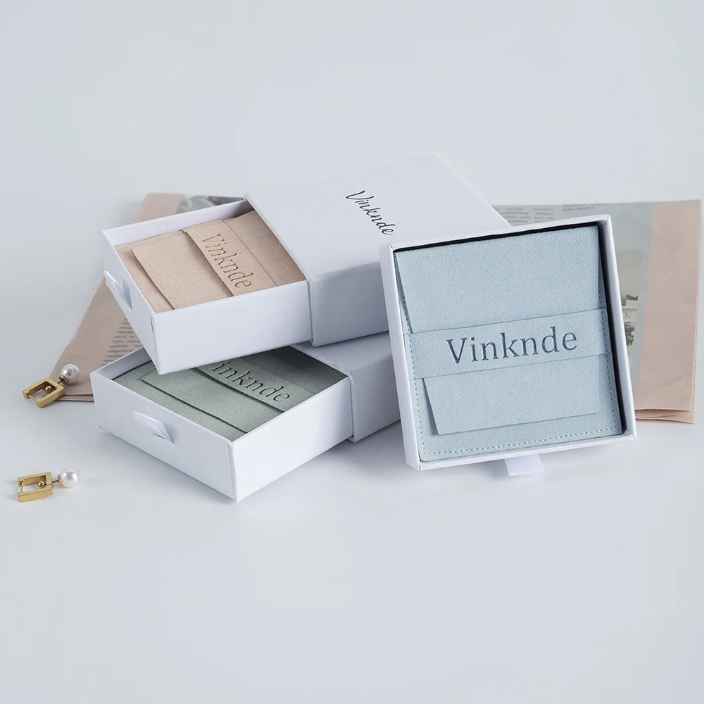 White Cardboard Drawer Jewelry Boxes Custom Logo Jewelry Ring Necklace Earring Bracelet Microfiber Suede Gift bag Small Business