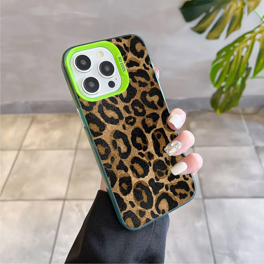 INS Brown Leopard Print Y2K Magsafe Magnetic Soft Silver Plated Phone Case Cover