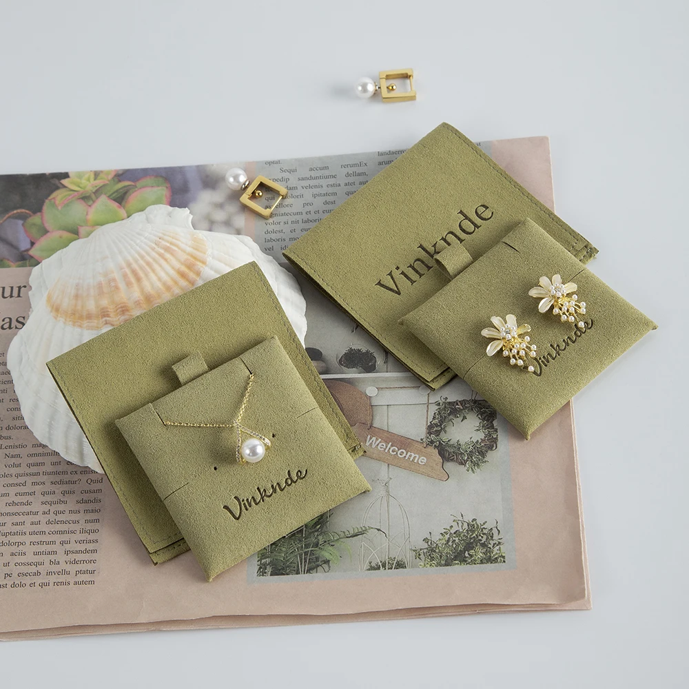Luxury Personalized Jewelry Bags Custom Logo Suede Microfiber Envelope Jewellery Earrings Packaging Pouch with Insert Card Pads