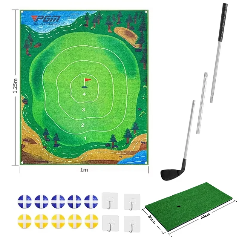 PGM DJD040 Indoor Mini Golf Suspended Dartboard Practice Outdoor Training Aid Trainer Golf Hitting Mat with Clubs