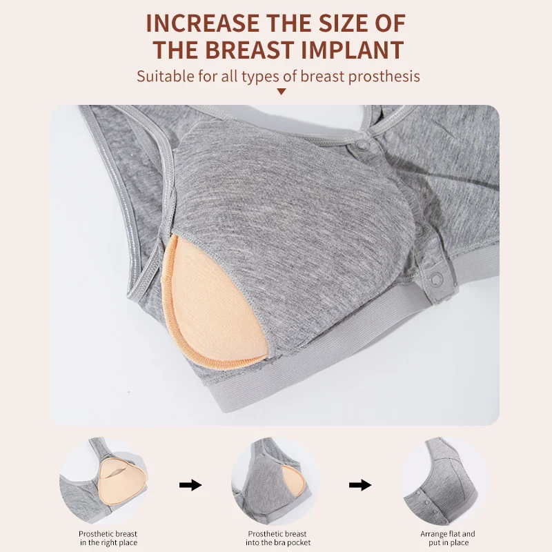 6031 Mastectomy Bra with Pockets Front Closure Cotton Plus Size Lingerie for Post Surgery Women Silicone Insert 6
