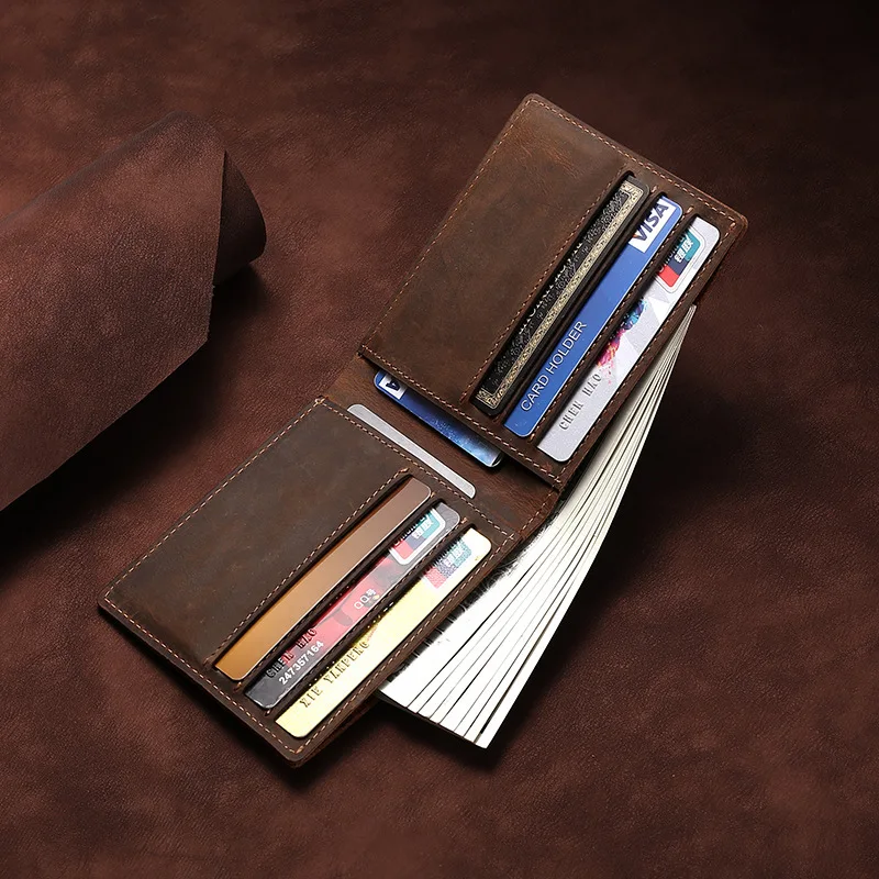Vintage Crazy Horse Leather Men's Wallet Short Style Fashion Genuine Leather Money Clip Head Layer Cowhide Ca