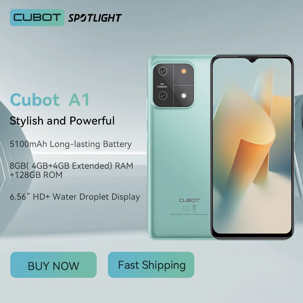 [신제품] Cubot A1, 스마트폰 Android 13, 옥타코어, 8GB RAM(4GB+4GB 확장), 128GB ROM(TF 카드 1TB 확장), 6.56인치 HD+ 화면, 13MP 카메라, 5100mAh, Face ID, Entry 스마트폰, 4G smartphone android 