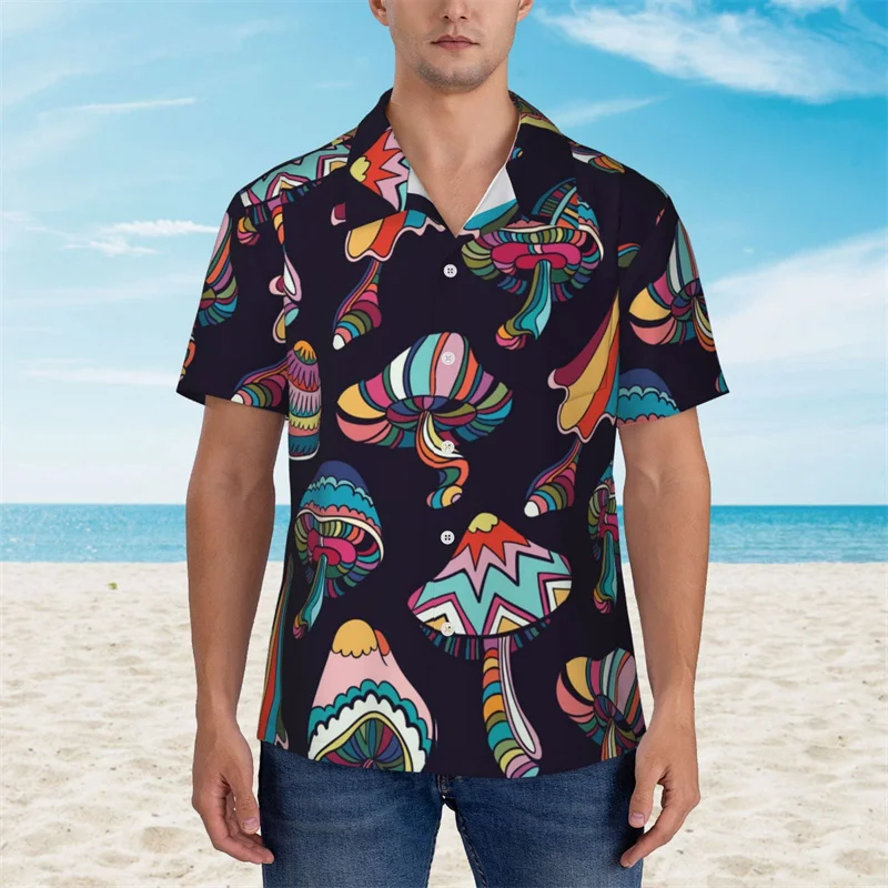 

Fashion Men'S Hawaiian shirts Mushroom Anchors Print Short Sleeve Shirts Kid Cartoon Cute Tops Summer Vacation Beach Shirt Women