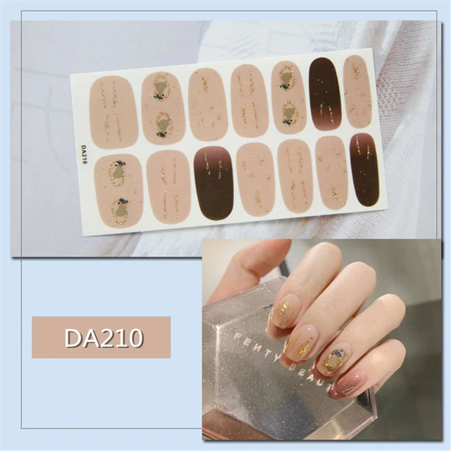 14tips/sheet Nail Wraps Polish Decals Strips Golden Glitter 3D Adhesive Full Nail Art Stickers Manicure Kits Drop Shipping DA210