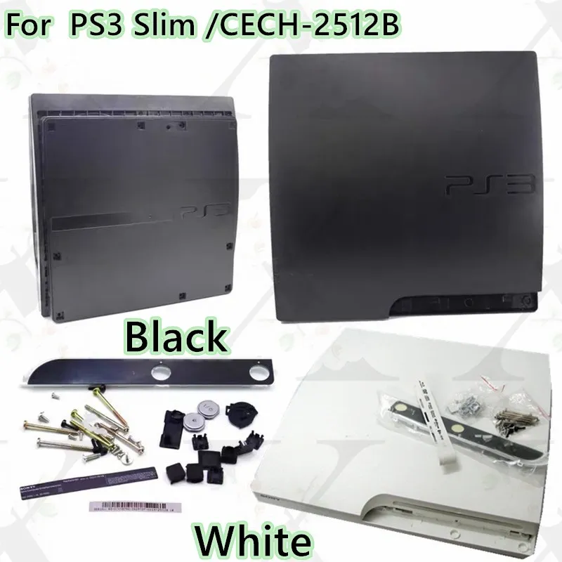Shell de Habitação Completa para Console Ps3 Slim Preto e Branco Protetor de Alta Qualidade Top e Bottom Case 120g 320g Cech2512b Compatível Modelo