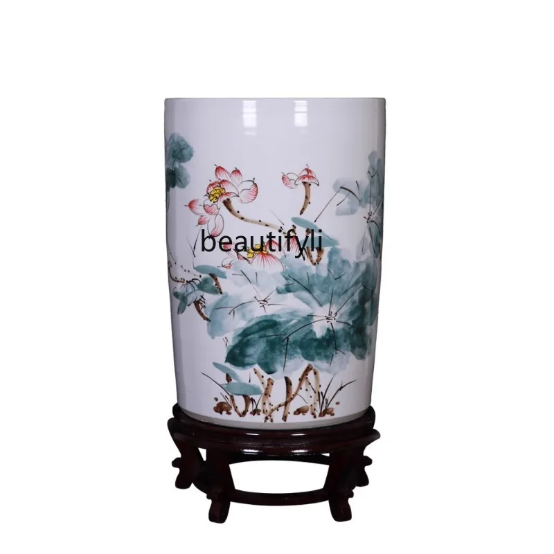 

Ceramic Painting and Calligraphy Scroll Cylinder Vase Insert Calligraphy and Painting Storage Cylinder Floor Quiver Ornaments
