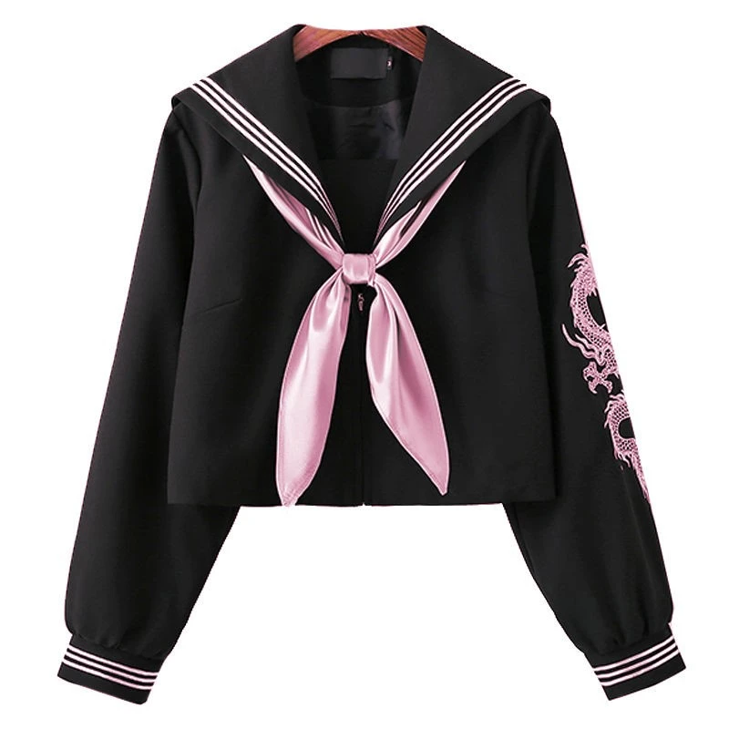 Japanse School Bad Meisje Stijl Uniform Plus Maat Jk Roze Draak Zwarte Matroos Basis Cartoon Matroos Uniform Sets Vrouwen Meisje Cos