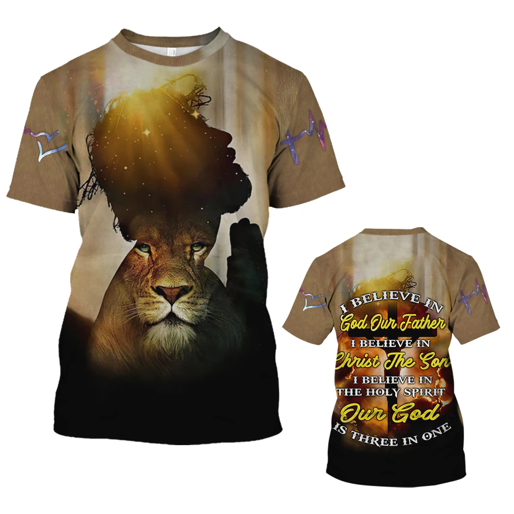 

2023 Fashion New 3D T-shirt for Men Jesus Lion Print Oversized Sweatshirt Street Casual Clothing Summer O-neck Short Sleeve Tops