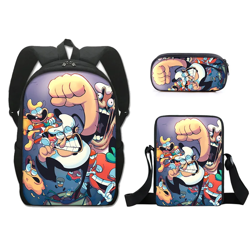 Popular Fashion Funny Pizza Tower 3D Print 3pcs/Set pupil School Bags Laptop Daypack Backpack Inclined shoulder bag Pencil Case