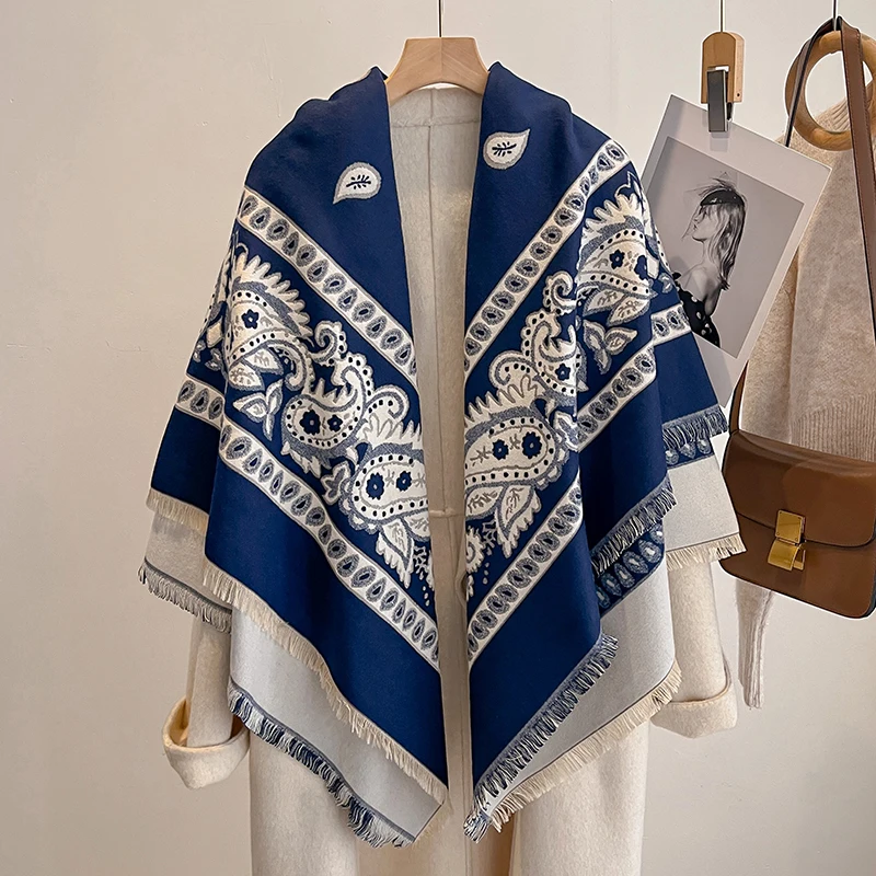 2025 Luxury Brand Women's Winter Cashmere Scarf - Paisley Printed Tasseled Pashmina Shawl Wrap, Bandana & Poncho