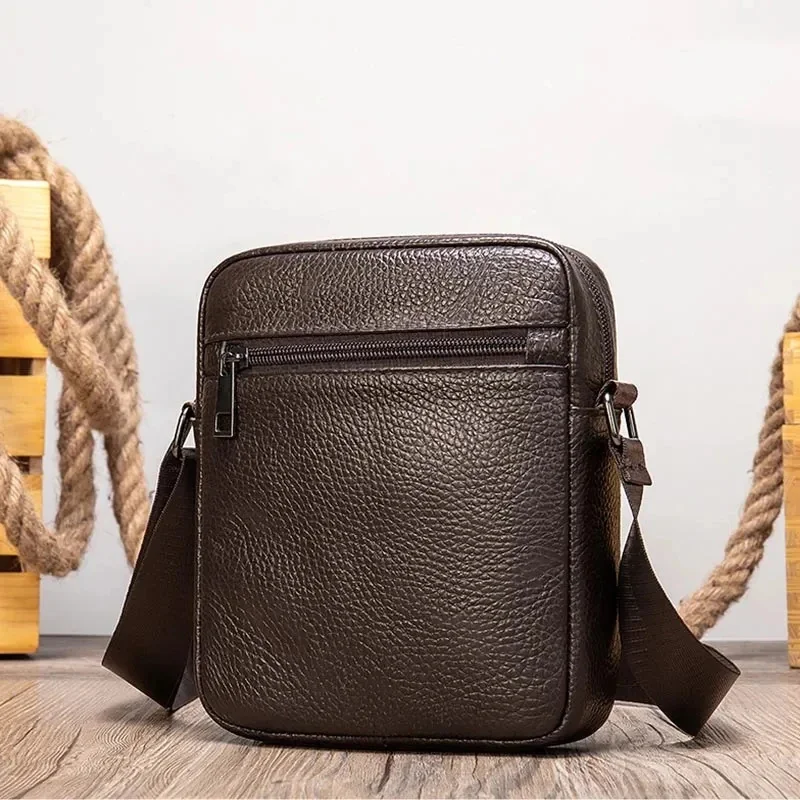 thumbnail image 1 of Bolso de hombro de cuero genuino suave para hombre, bolso bandolera informal de piel de vaca para hombre, bandolera de piel de vaca negra, 1 of 5