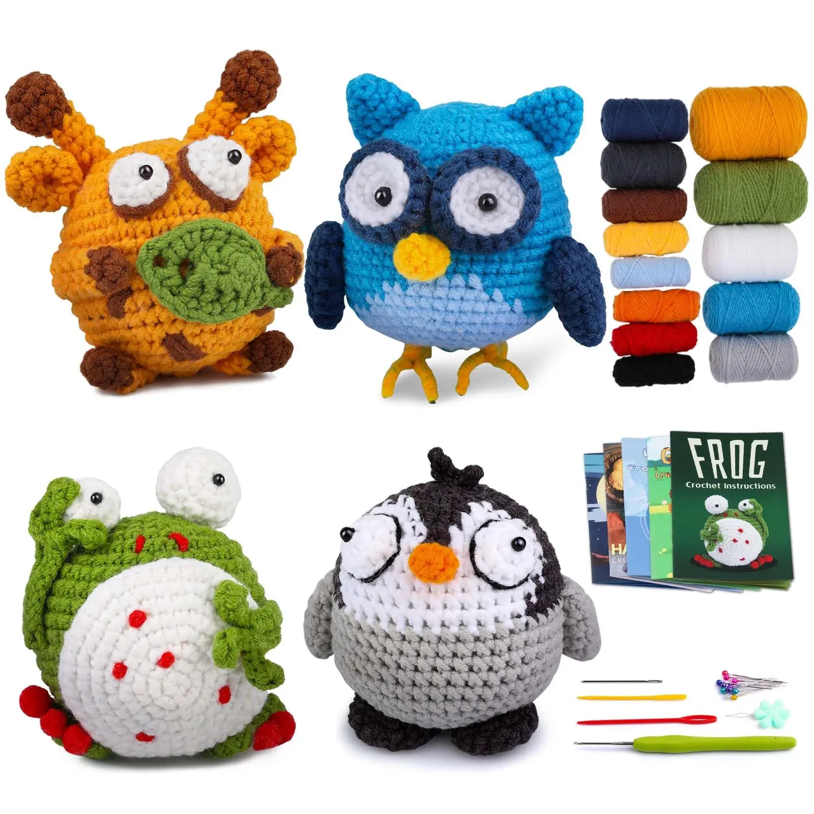 Fenrry Animals Crochet Kit Beginners Knitting Crochet Hook Extra Yarn Video Tutorials 4PCS crochet kit crochet hooks