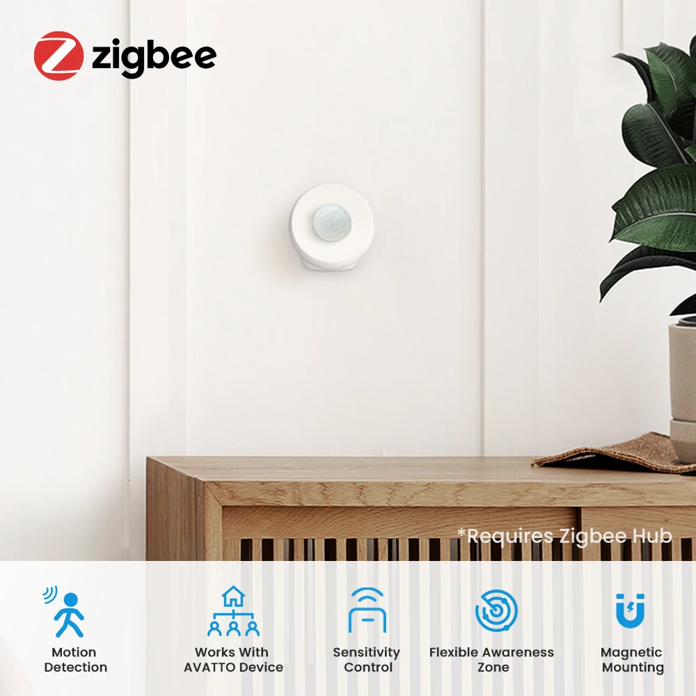 AVATTO Zigbee Smart Motion Sensor Detector Smart Human Body Movement Sensor APP Wireless Works With Alexa Google Home