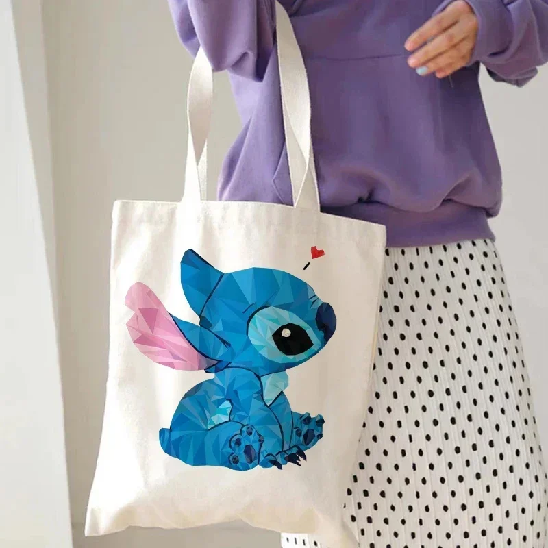 MINISO Stitch Tote Bags for Women Shopping Bag with Handbag Large-capacity Shopper Bag Casual Lady Students Tote Bag for Girls 3