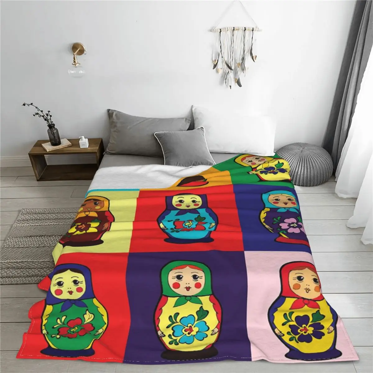 

Matryoshka Russian Doll Pattern Blanket Flannel Summer Cartoon Anime Plaid Breathable Throw Blankets for Home Outdoor Bedspread