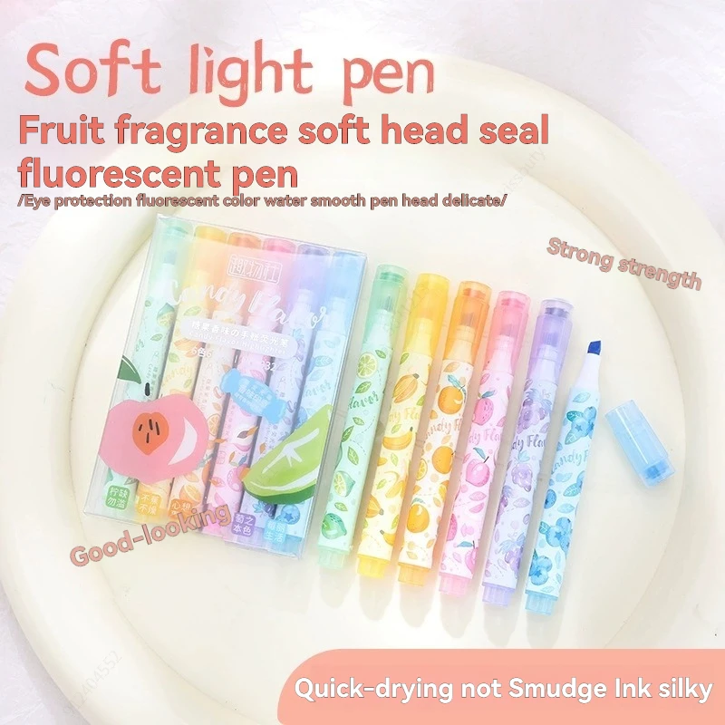 6-Farben-Stempel, Frucht, Süßigkeiten, Aroma-Siegel, Textmarker-Set, Meißelspitze, Markierungsstift, Pastell, verschiedene Farben für süßes Kawaii-Briefpapier – Detail 7