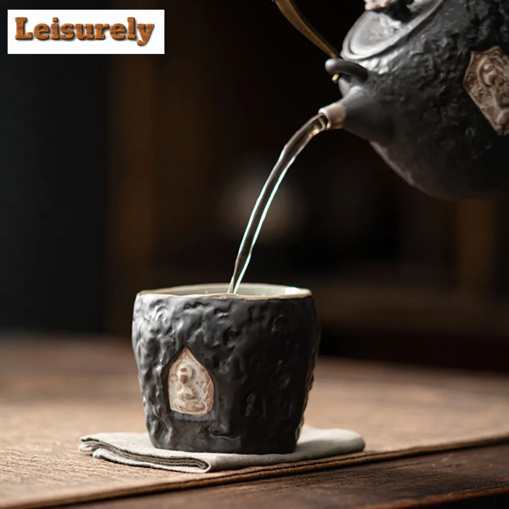 Wabi-sabi Style Stoneware Teacup Handmade Dunhuang Buddha Cup Retro Master Cup Chazhan Pottery Coffee Mug Kung Fu Tea Set Gifts