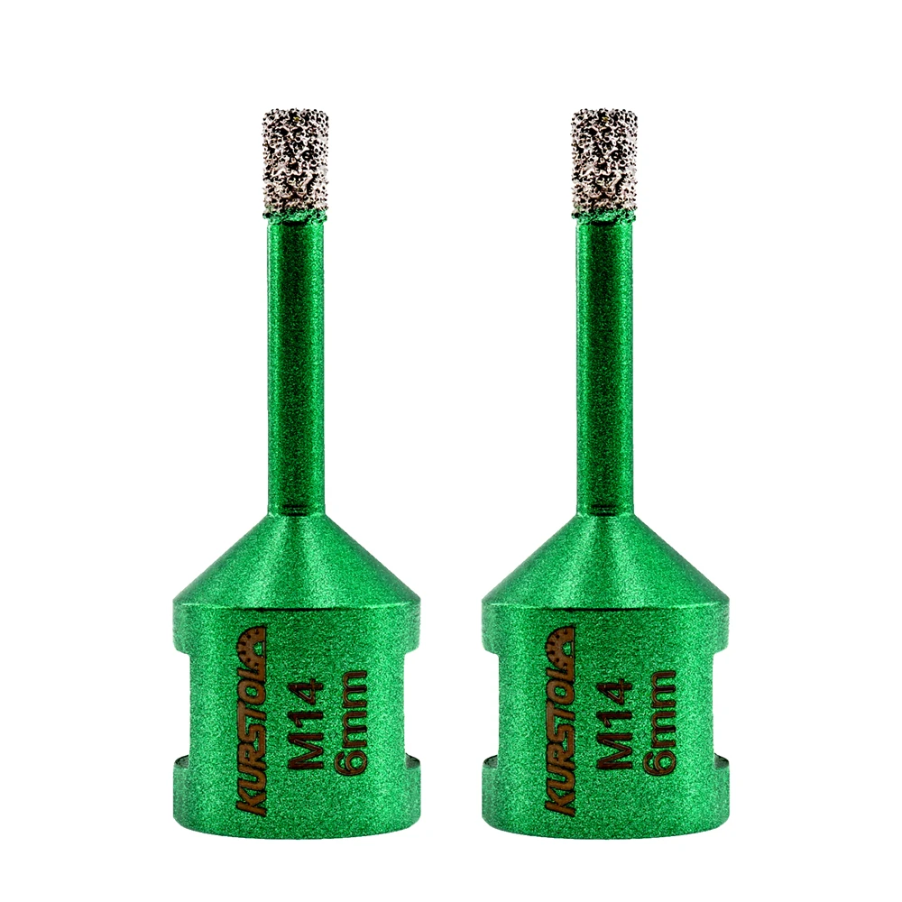 KURSTOL Diamond Tile Drilling Bit 2pcs 6mm M14 Thread Marble Porcelain Stoneware Ceramic Masonry Hole Saw Dry Drilling Core Bits kurstol diamond milling bits 1 2pcs 25mm hex shank granite ceramic marble porcelain enlarge hole slot tile milling finger bit