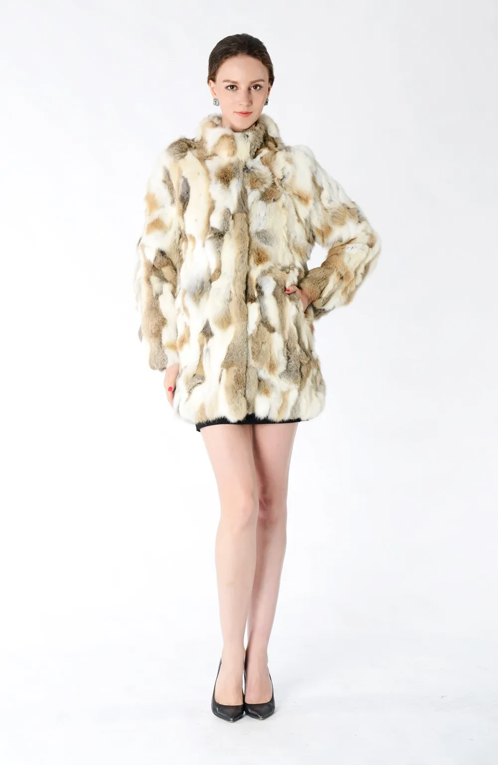 New Arrival Full Pelt Real Rabbit Fur Coat Women Nature Fur Jacket Female Fashion Factory good quality Fur Overcoat NZ147
