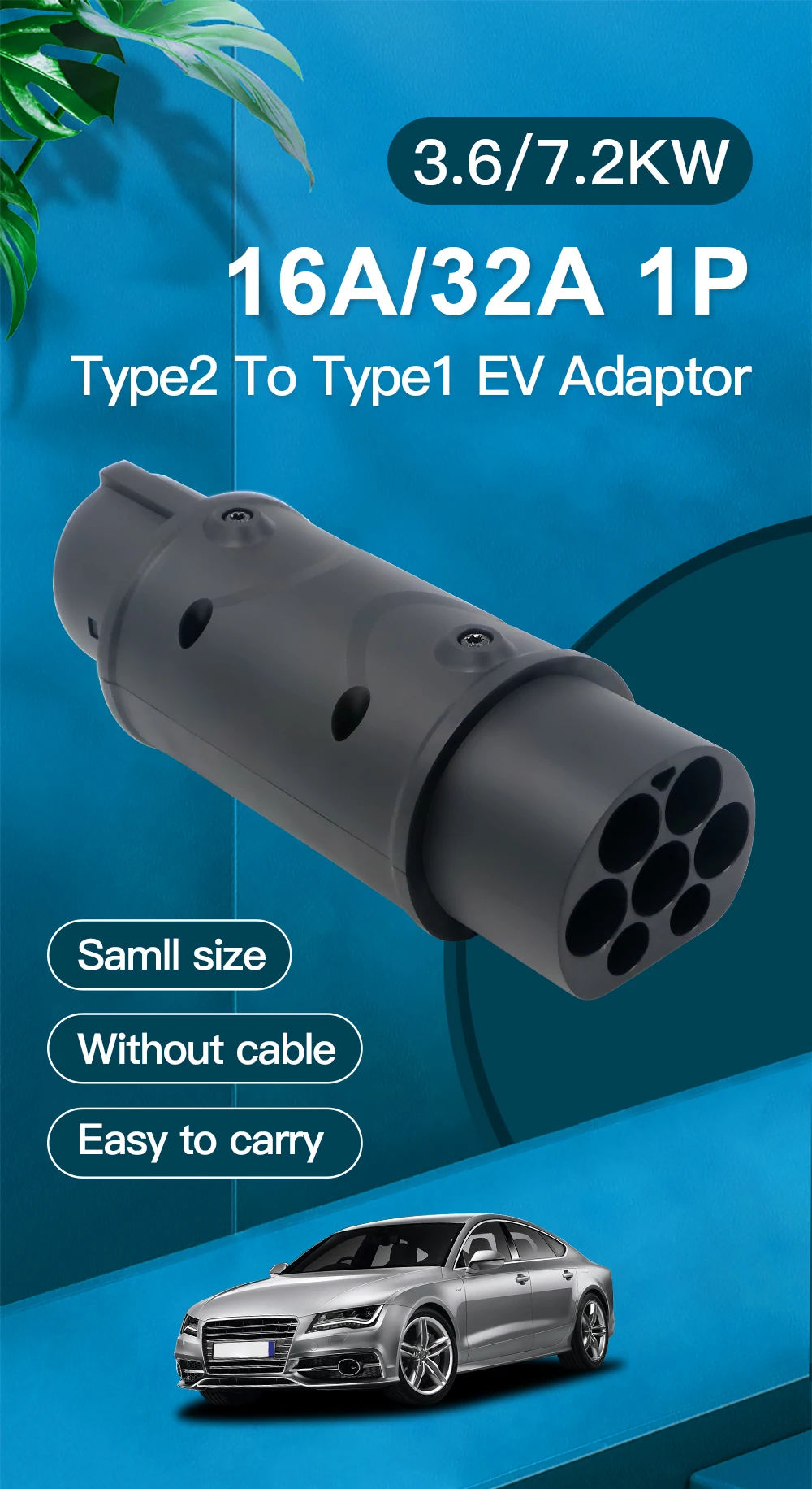 EV Adapter IEC 62196 Type 2 to Type 1 J1772 32A EVSE Charger Connector Electric Vehicle Cars Charging Converters 1