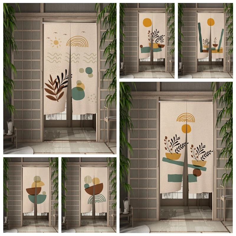 

Japanese Doorway Curatin Nordic Style Plant Geometry Partition Door Curtain Boho Kitchen Bedroom Door Decoration Half Curtain