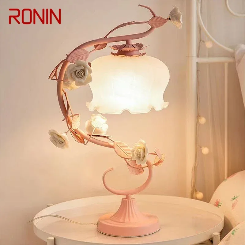 RONIN French Table Lamp American Living Room Bedroom Villa European Romantic Pastoral Creative Bedhead Desk Light