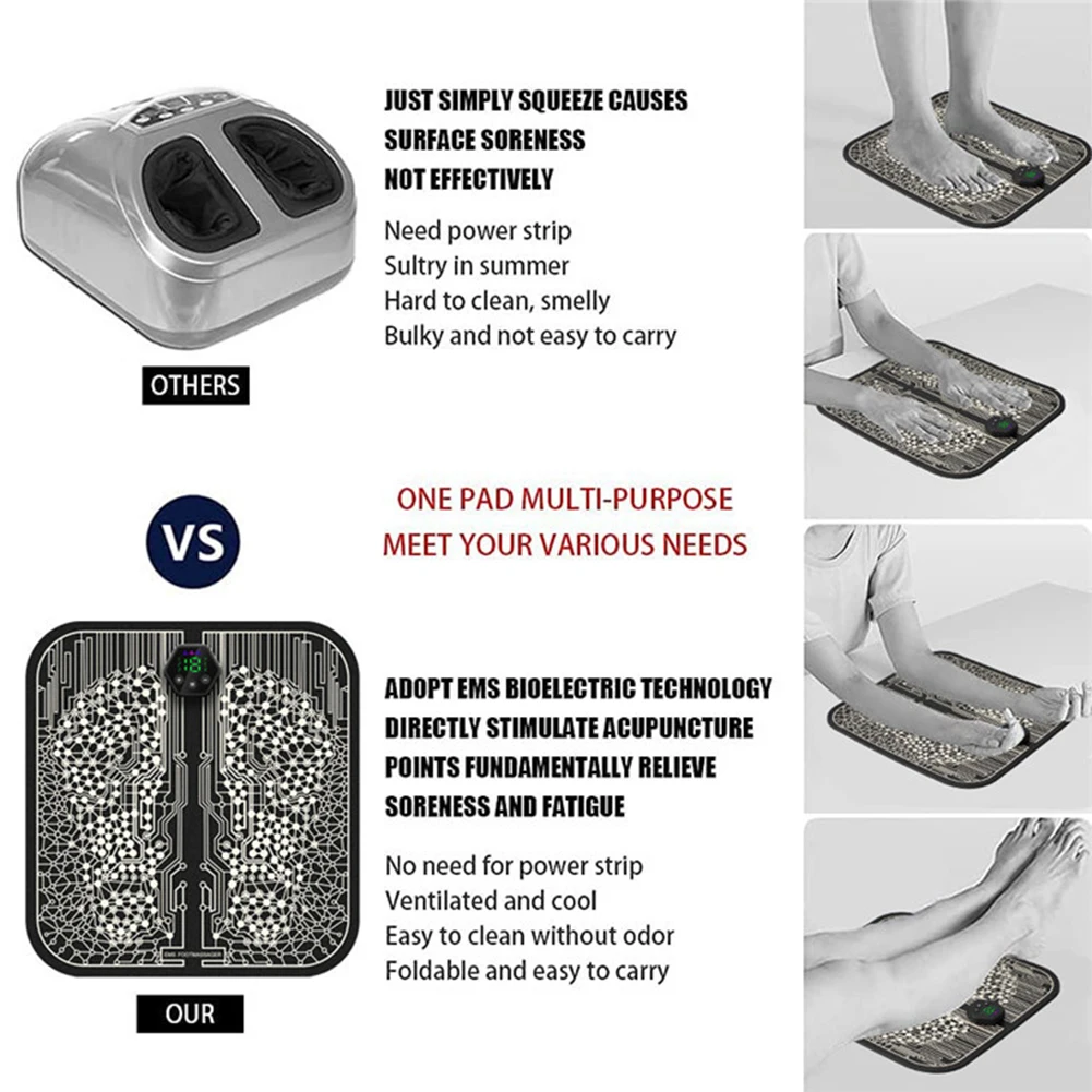 EMS Heat Foot Massager Mat Rechargeable Cordless Massage Pad Improve Blood Circulation Foot Relaxation Pad for Muscle Relaxation