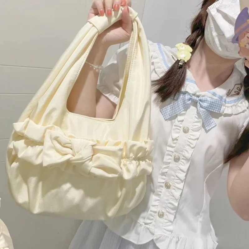 

Женская плиссированная сумка с бантом, Корейская милая сумка на плечо в стиле «лолита», универсальная Сумочка для весны и лета