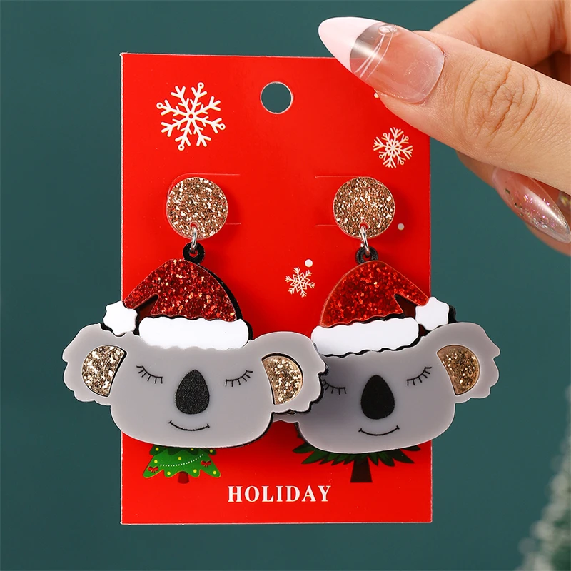 Cute Christmas Dangle Earrings For Women - Santa Hat, Reindeer Holiday Party Jewelry Gift - View #2