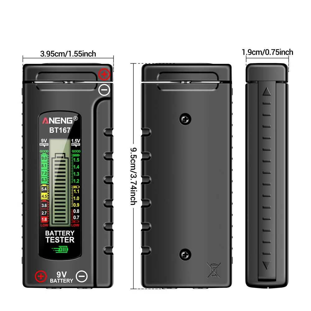 BT167 BT169 Button Cell Battery Tester Power Bank Detectors 9V D C AA AAA Universal Household LCD Display Battery Tester Tools