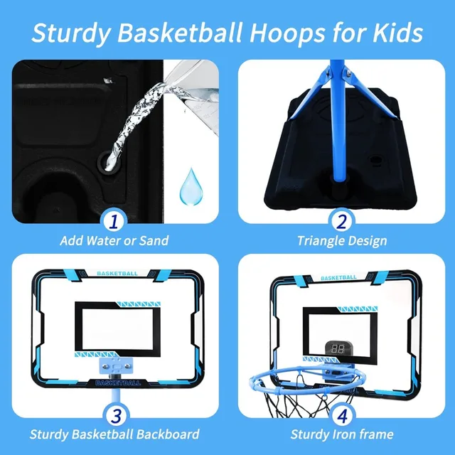 Adjustable Basketball Hoop for Toddlers, Indoor Outdoor Goal Toy with 3 Balls, Ages 3-8