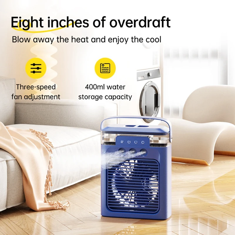 

Portable Air Conditioner Cooling Fan Mini Evaporative Air Cooler With 7 Color LED Light 3 Nozzles For Desk Nightstand