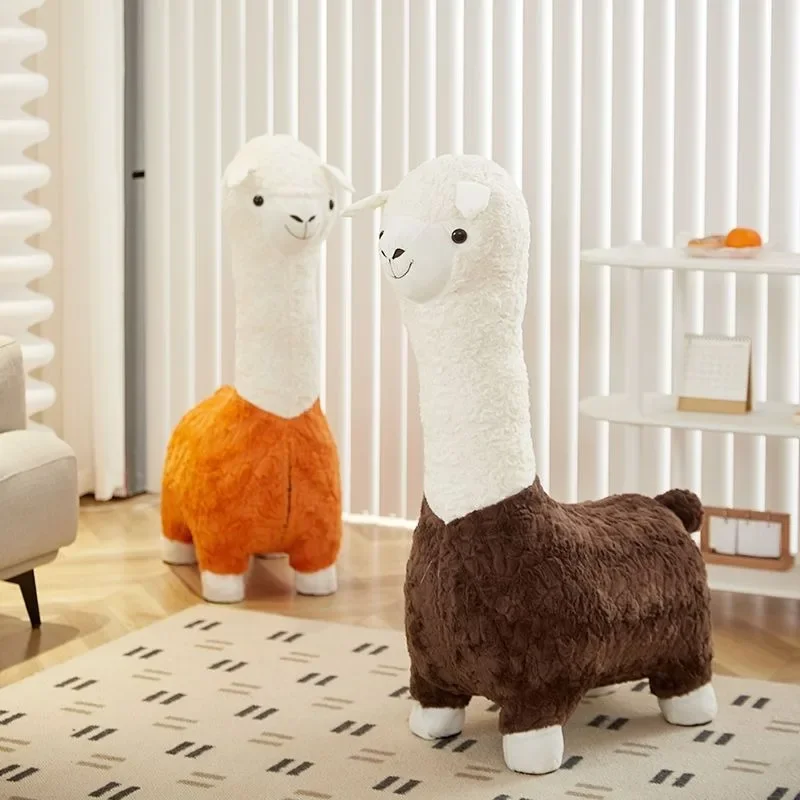 

Cute Alpaca Shape Stools Ottomans for Living Room Decor and Holiday Gifts Furniture Wooden Stool Vanity Chairs Bench Pouf Ins