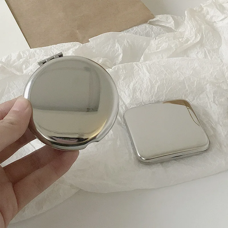 1pcs Portable Women Stainless Steel Makeup Mirror Hand Pocket Folded-Side Cosmetic Make Up Mirror Small Various Shapes 3