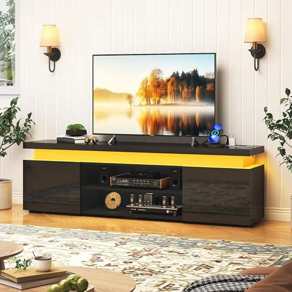 LED TV Stand High Gloss TV Console Entertainment Center with Storage For Living Room Bedroom