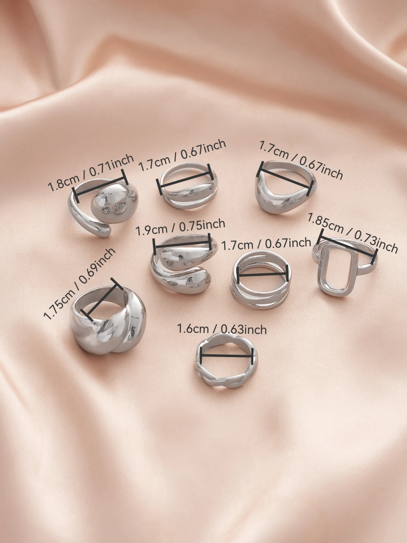 8PCS Fried Dough Twists Geometric Smooth Overlay Ladies Personality Ring