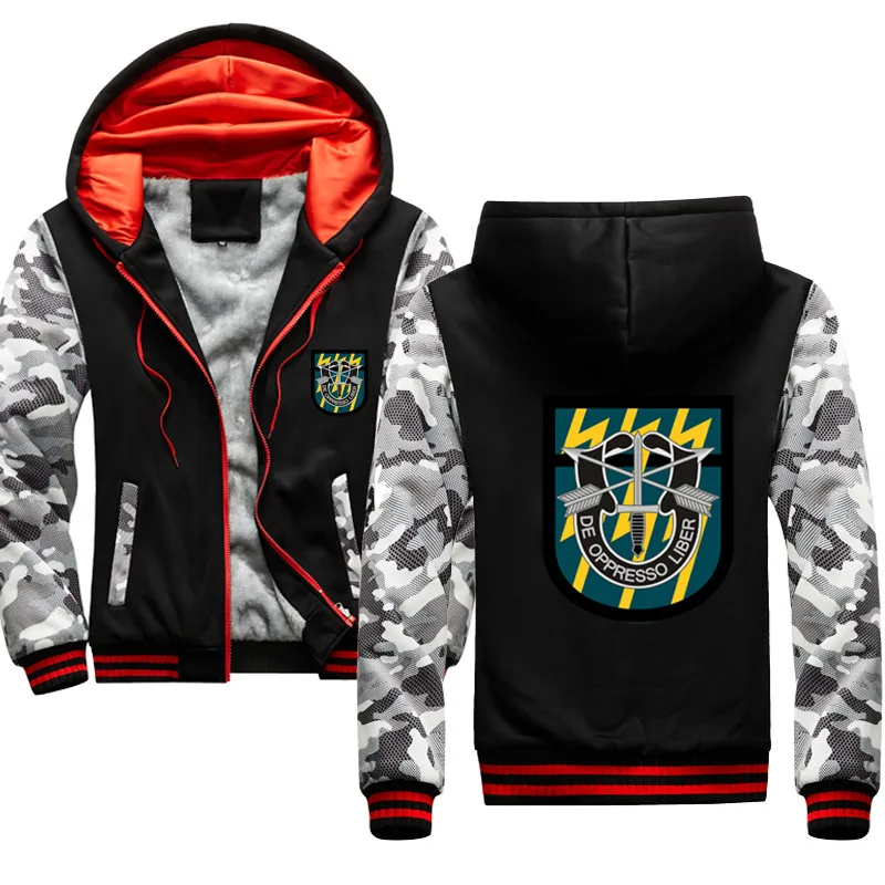 

12th Special Forces Group (United States - Historical) Hoodies Winter Camouflage Sleeve Jacket Men Fleece Sweatshirts