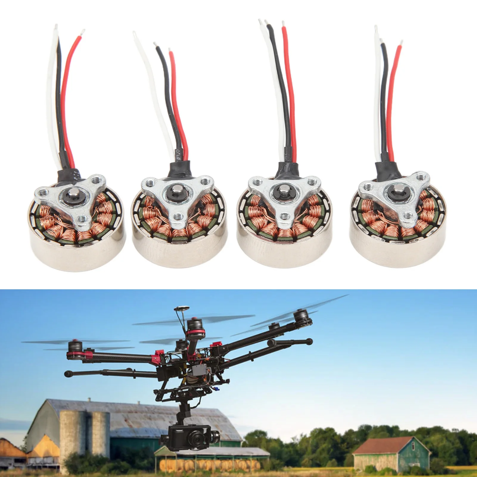 Cinq moteurs brushless 1503 alignés, parfaits pour un avion RC 4 axes.