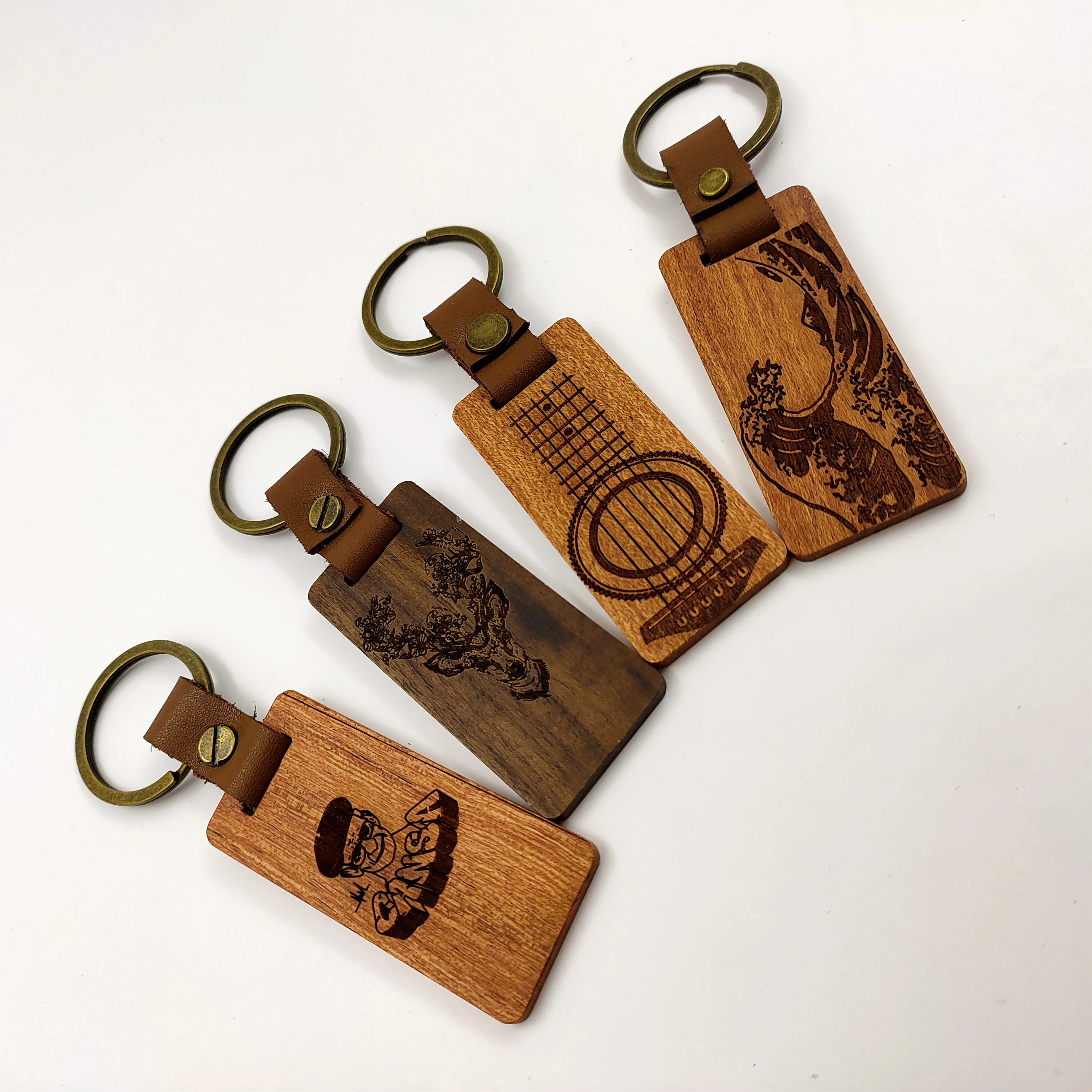 

DIY Personalized Engraving Custom Logo Rectangle Round Blank Wooden Key Chain Holder Hotel Keychain