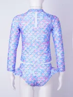 Girls Summer Printed Swimsuits Children Toddler Long Sleeve Tops Briefs Bikinis Set Bathing Suits Beachwear Swimwear 4-16 Years 4