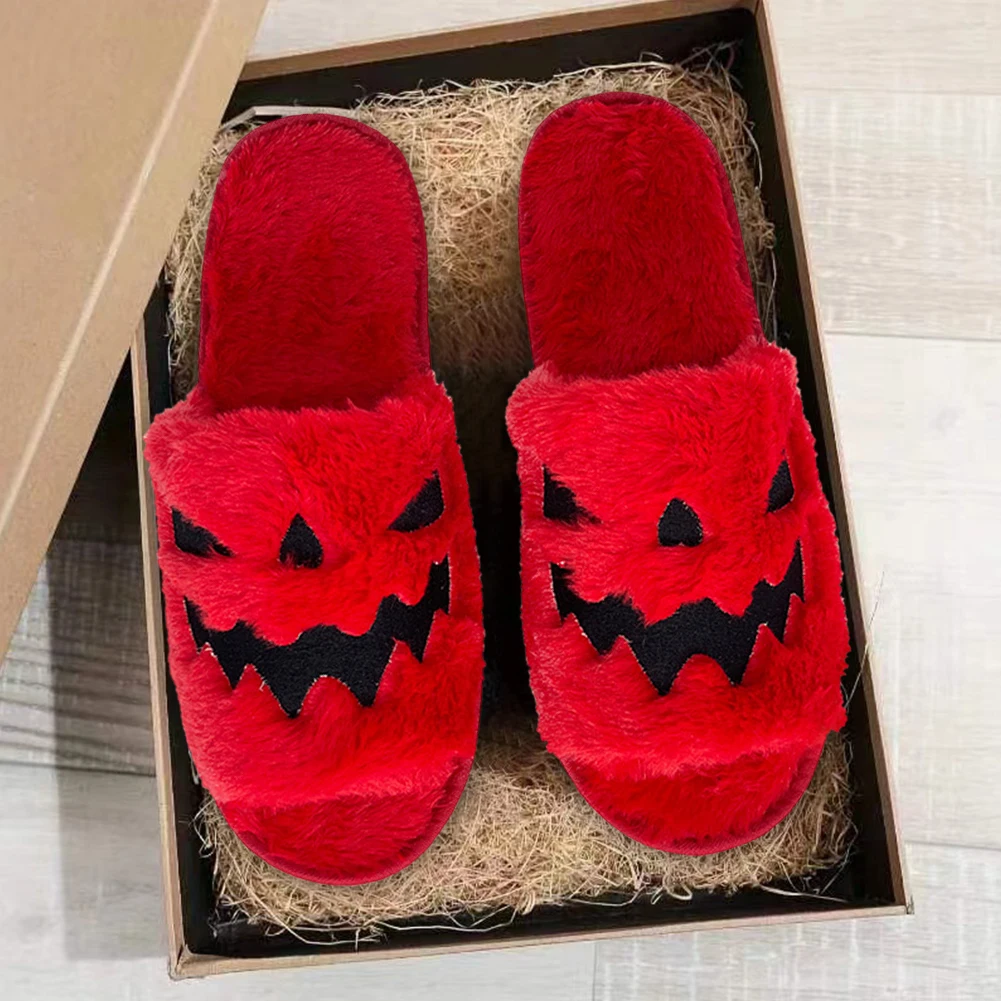 Halloween Spooky Slides Anti Slip Pumpkin Slippers Slip On Plush Slippers EVA Sole Household for Home Indoor