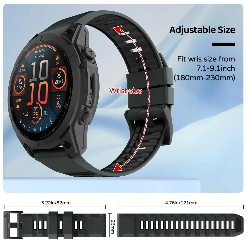 Sport Silicone Strap for Garmin Fenix 8 Pro 47mm 51mm E 7 7X/Epix Pro/6 6X/Enduro 3 Soft Bracelet 22/26mm Quickfit Official Band