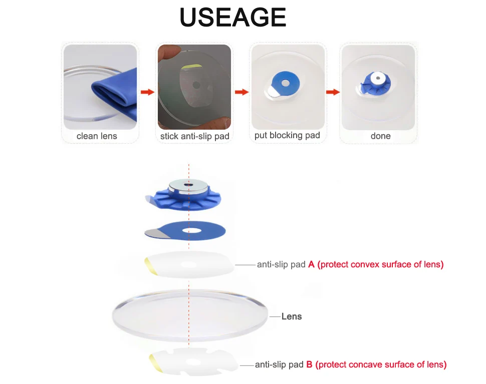 1000pcs Optical Transparent AB Double Side Lens Protection Anti Slip Pad Convex Concave Sticker Edge Lens Blocking Accessory