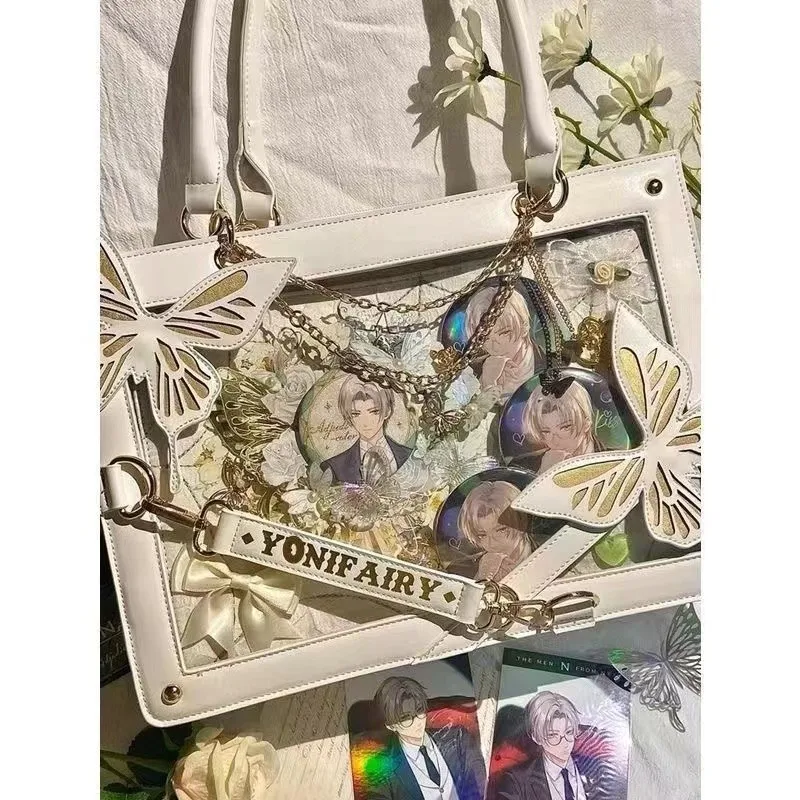 JIAERDI Harajuku Butterfly White Ita Bag Handbag Women Lolita Sweet Cute Leather Tote Bag Ladies Retro Shoulder Bags Aesthetic